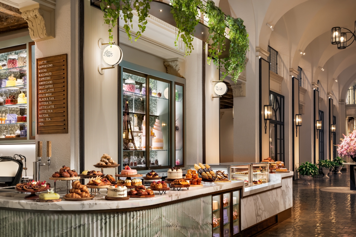 a display of pastries in a bakery
