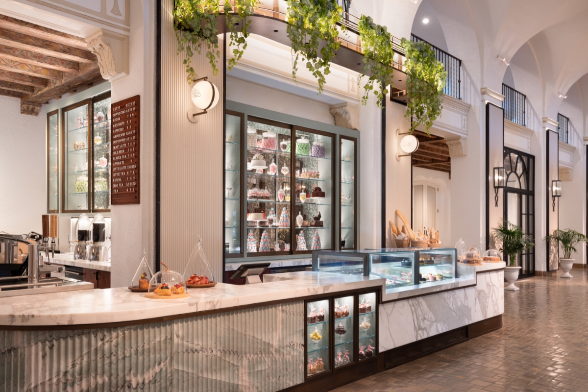a counter with food in it