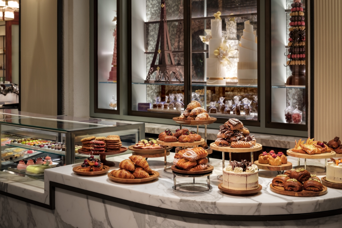 a display of pastries on a counter
