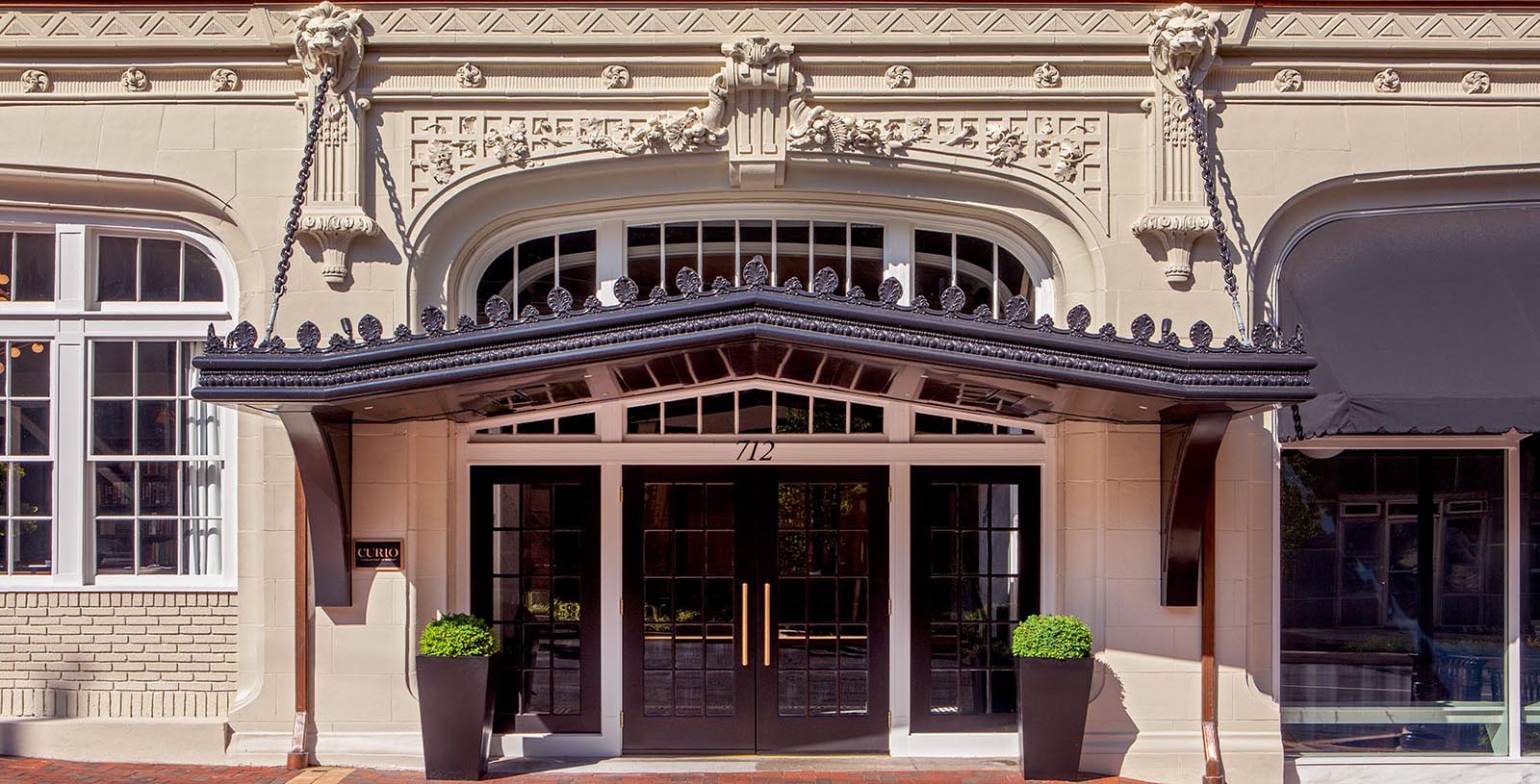 a building with a door and windows