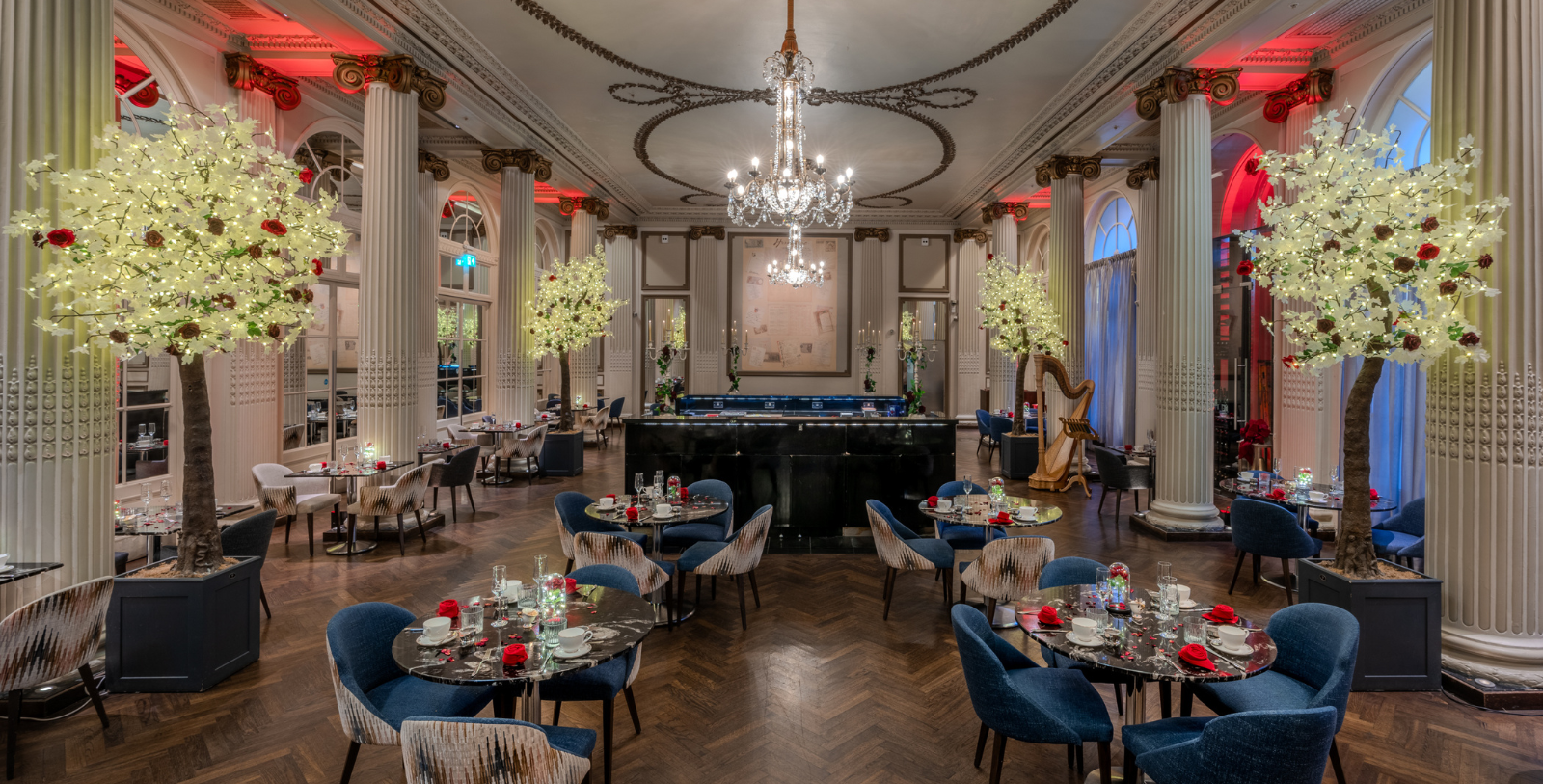 a room with tables and chairs
