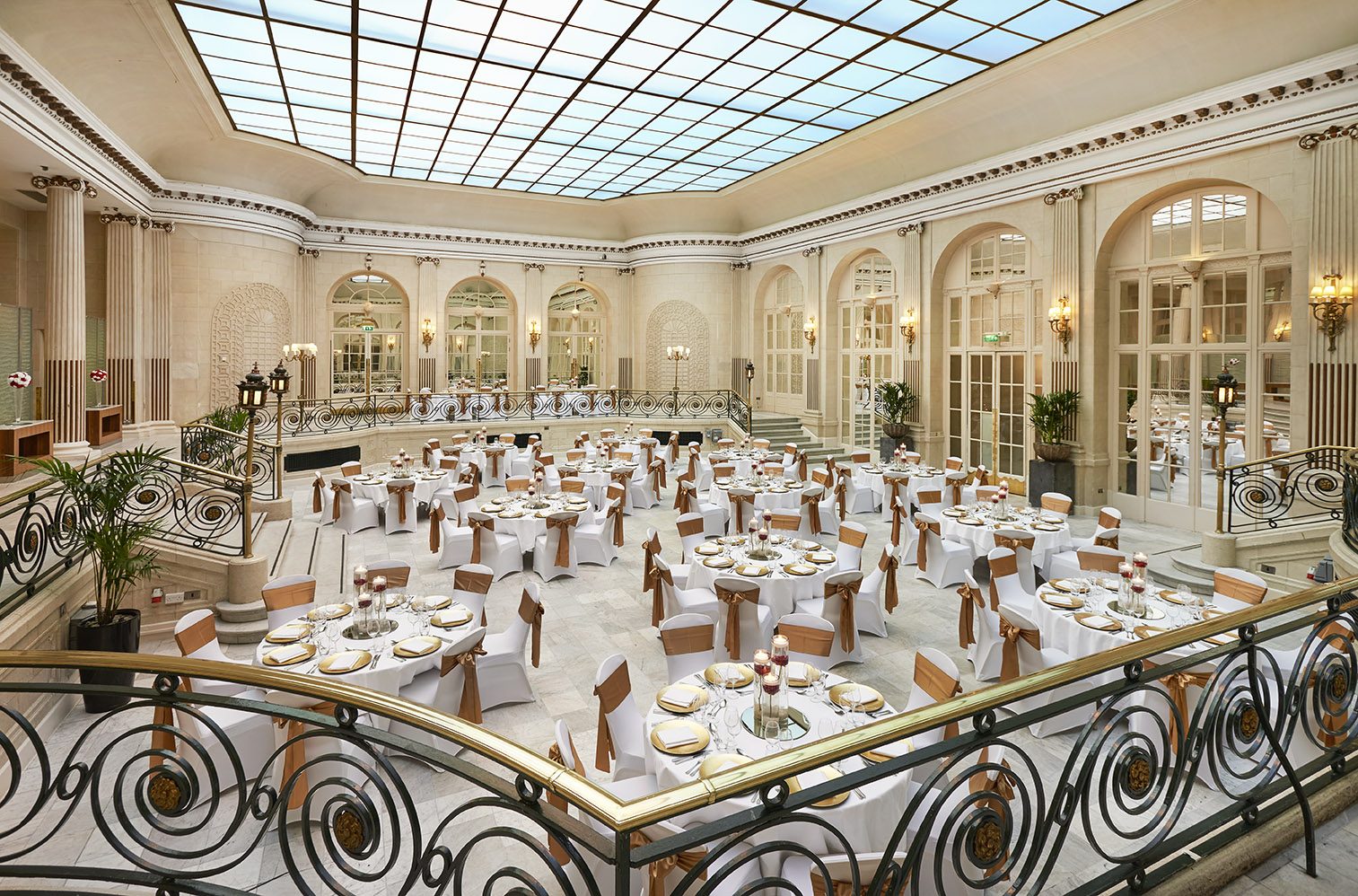 a large room with tables and chairs