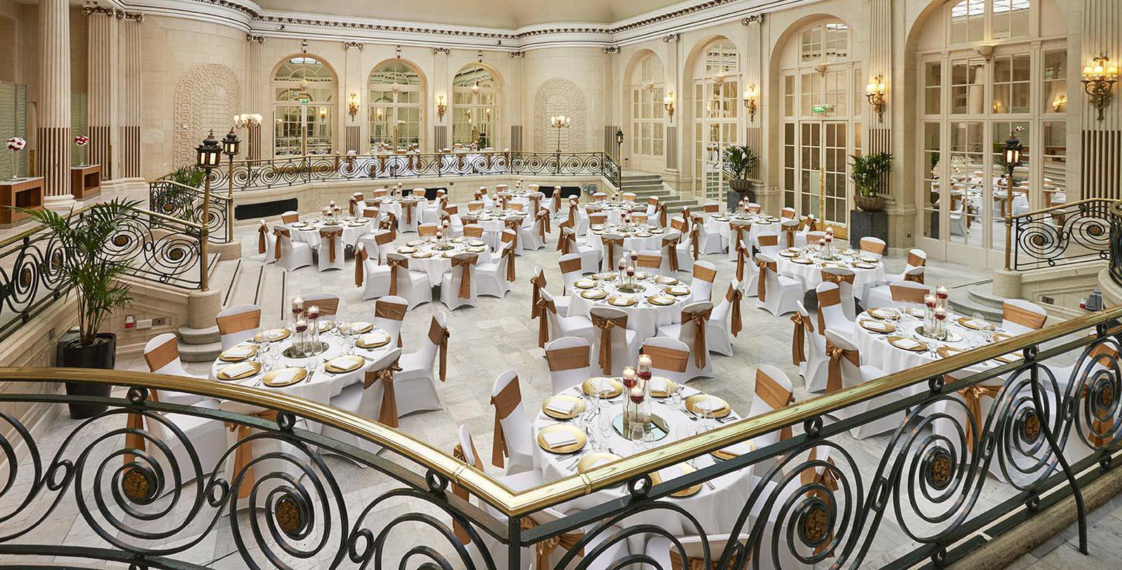a room with tables and chairs