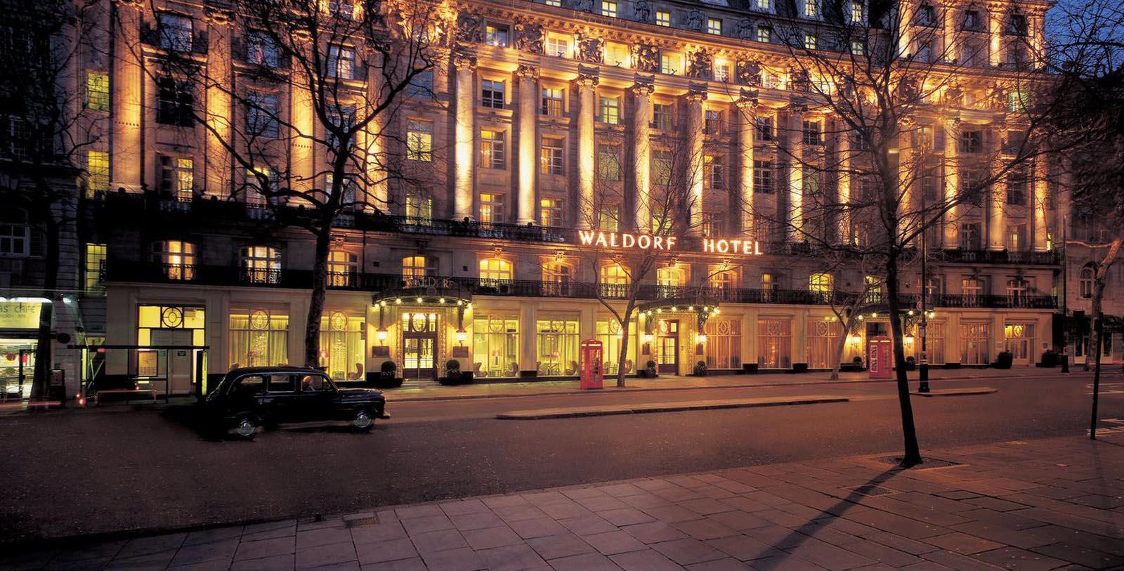 a building with lights on the front
