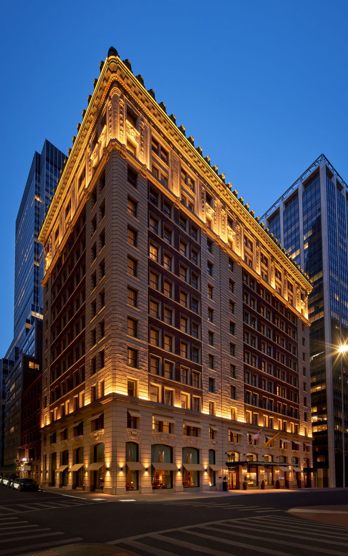 a tall building with lights on