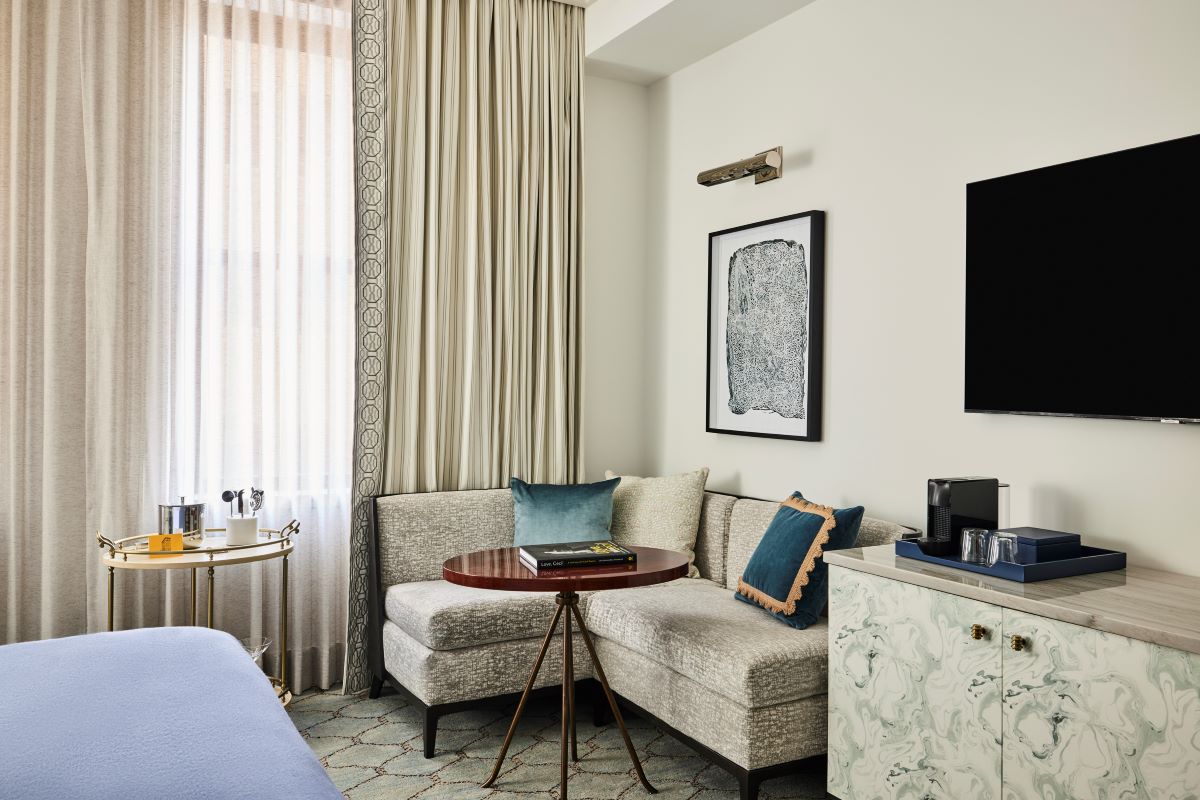 a room with a couch and a table