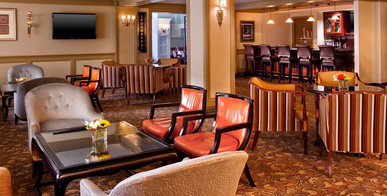 a room with chairs and tables