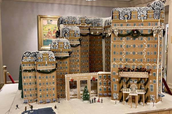 a gingerbread house in a room