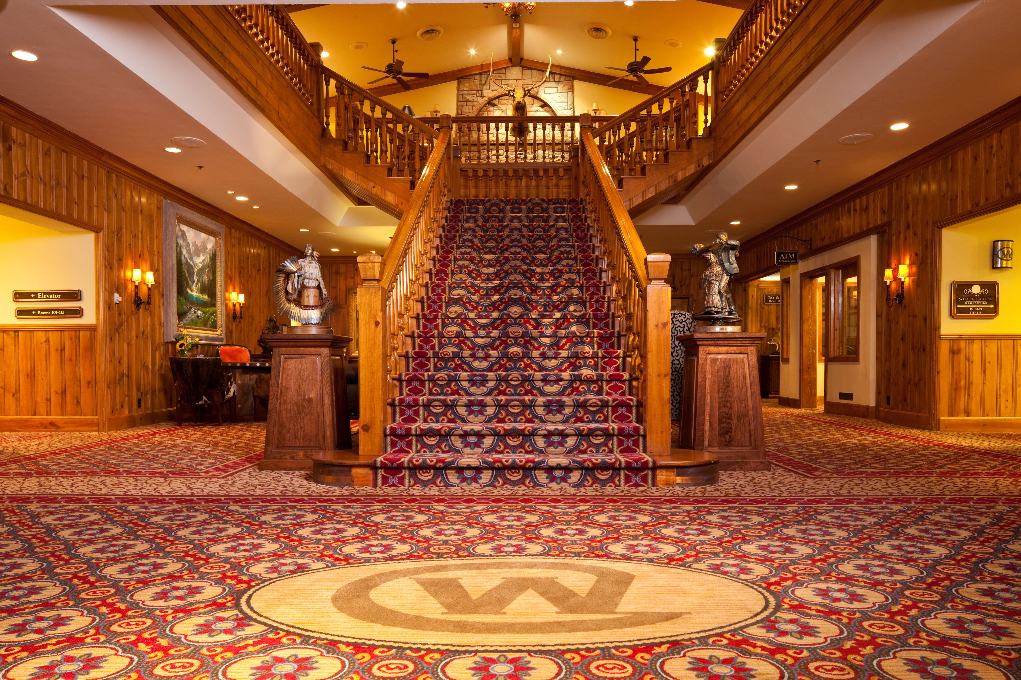 image of staircase in lobby at the wort hotel in jackson wyoming_high
