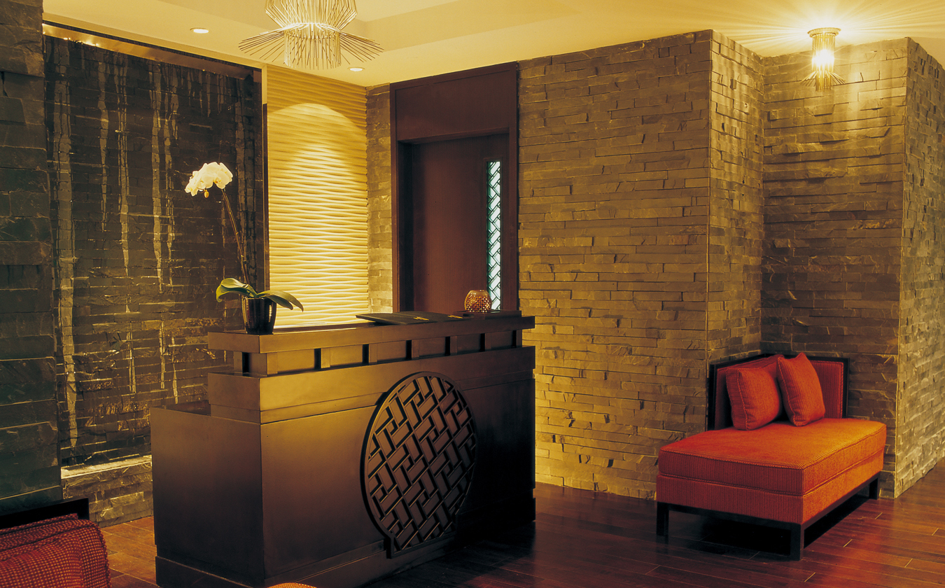 a reception desk in a room