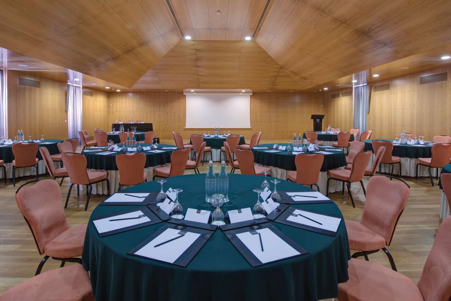a room with tables and chairs