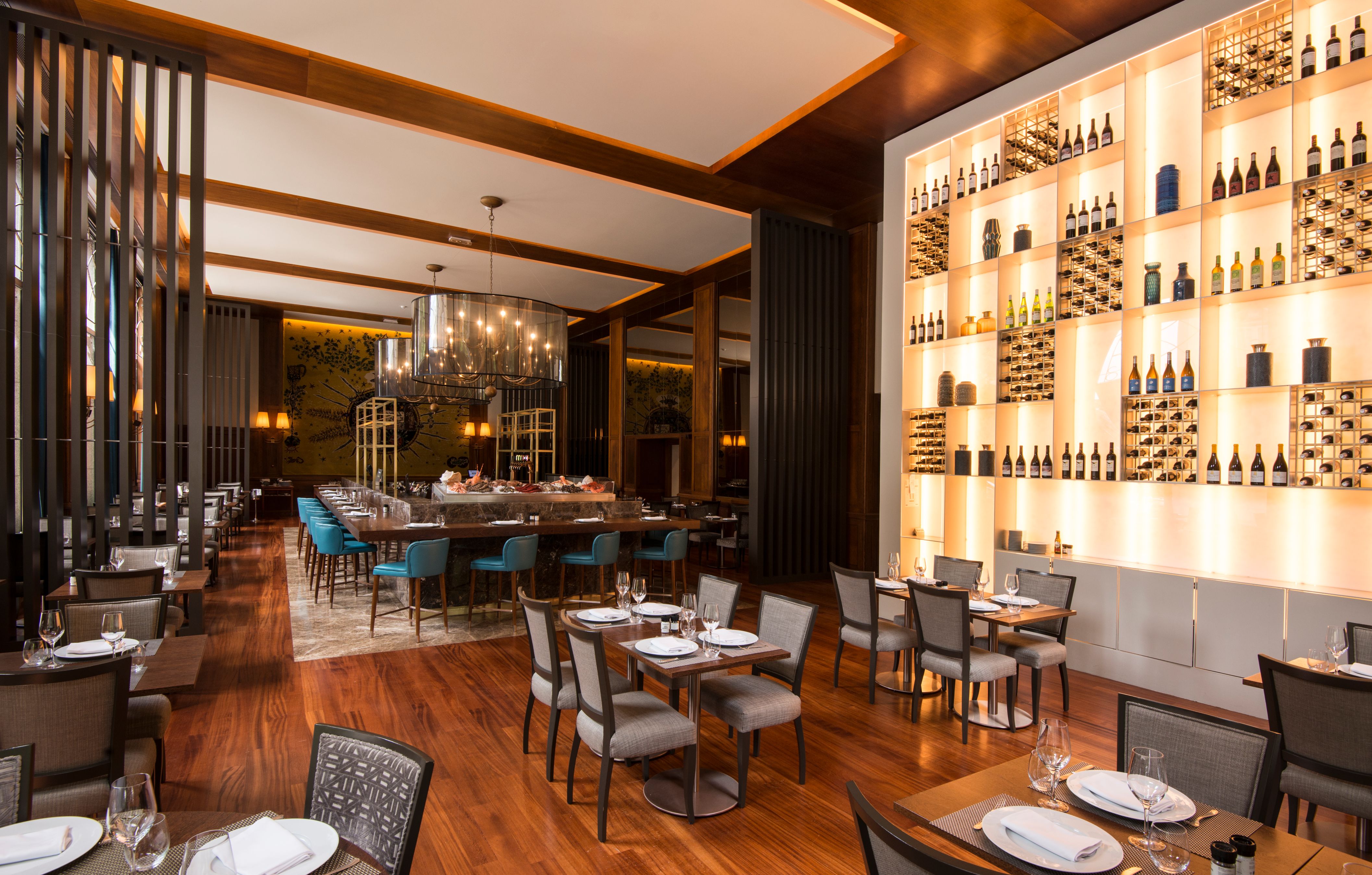 a restaurant with tables and chairs