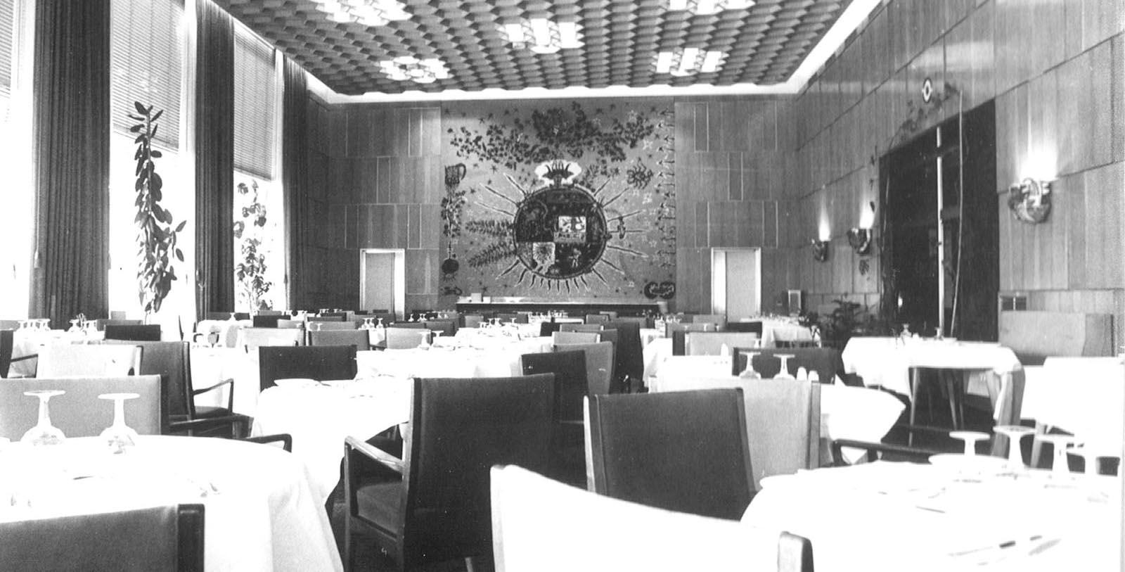 a room with tables and chairs