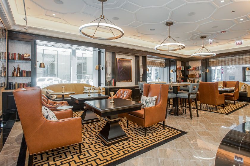 a room with a table and chairs
