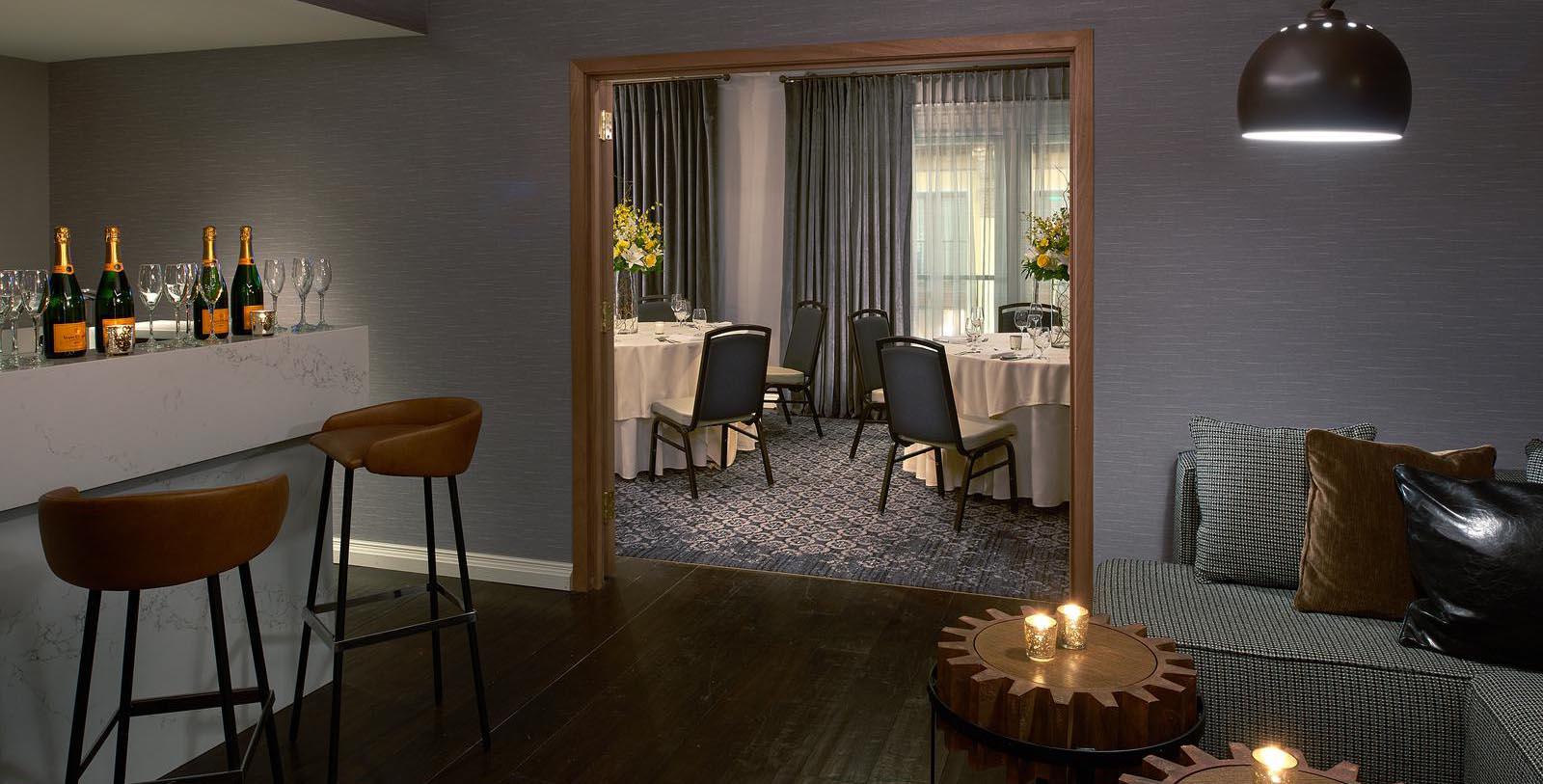 a room with tables and chairs