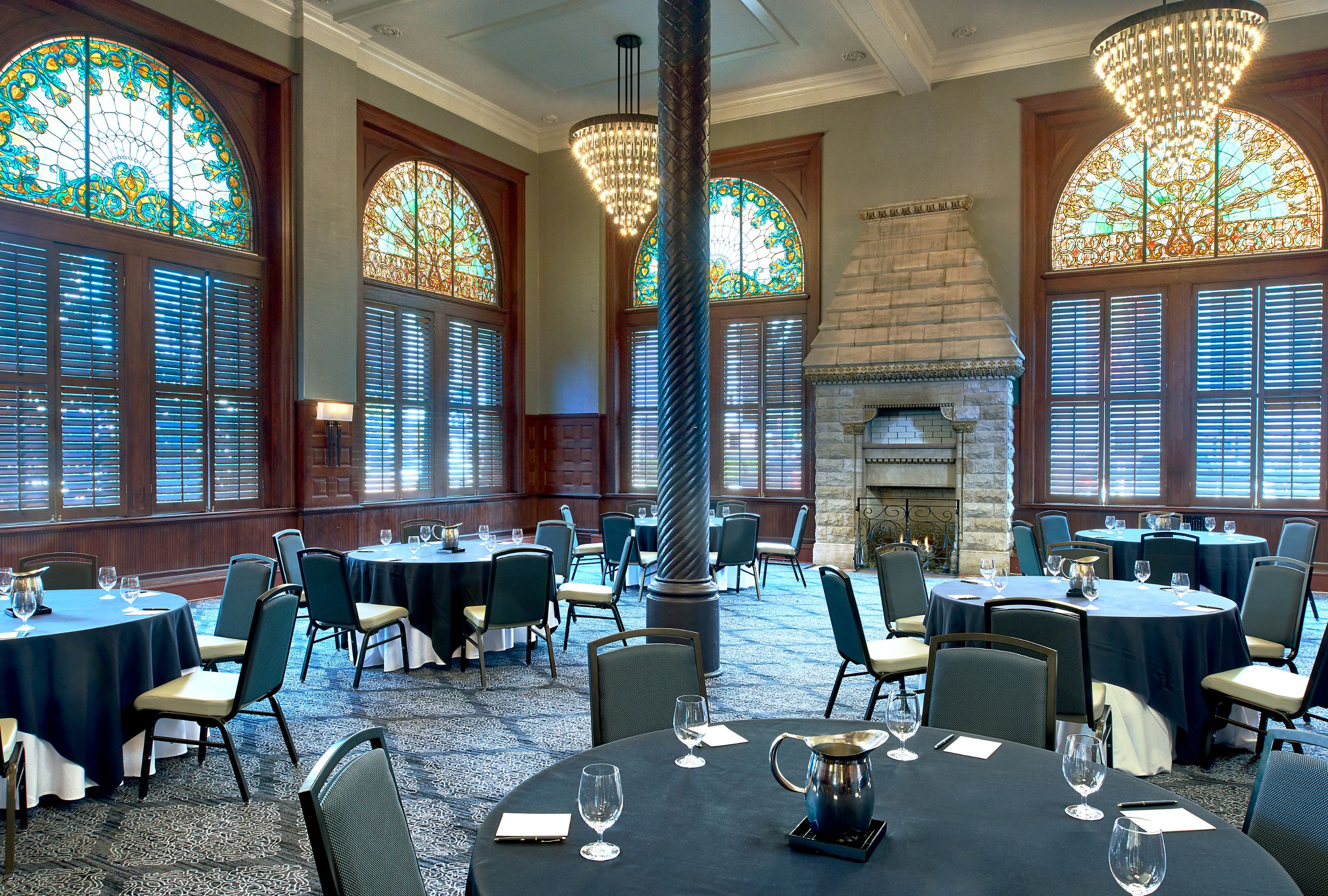 a room with tables and chairs