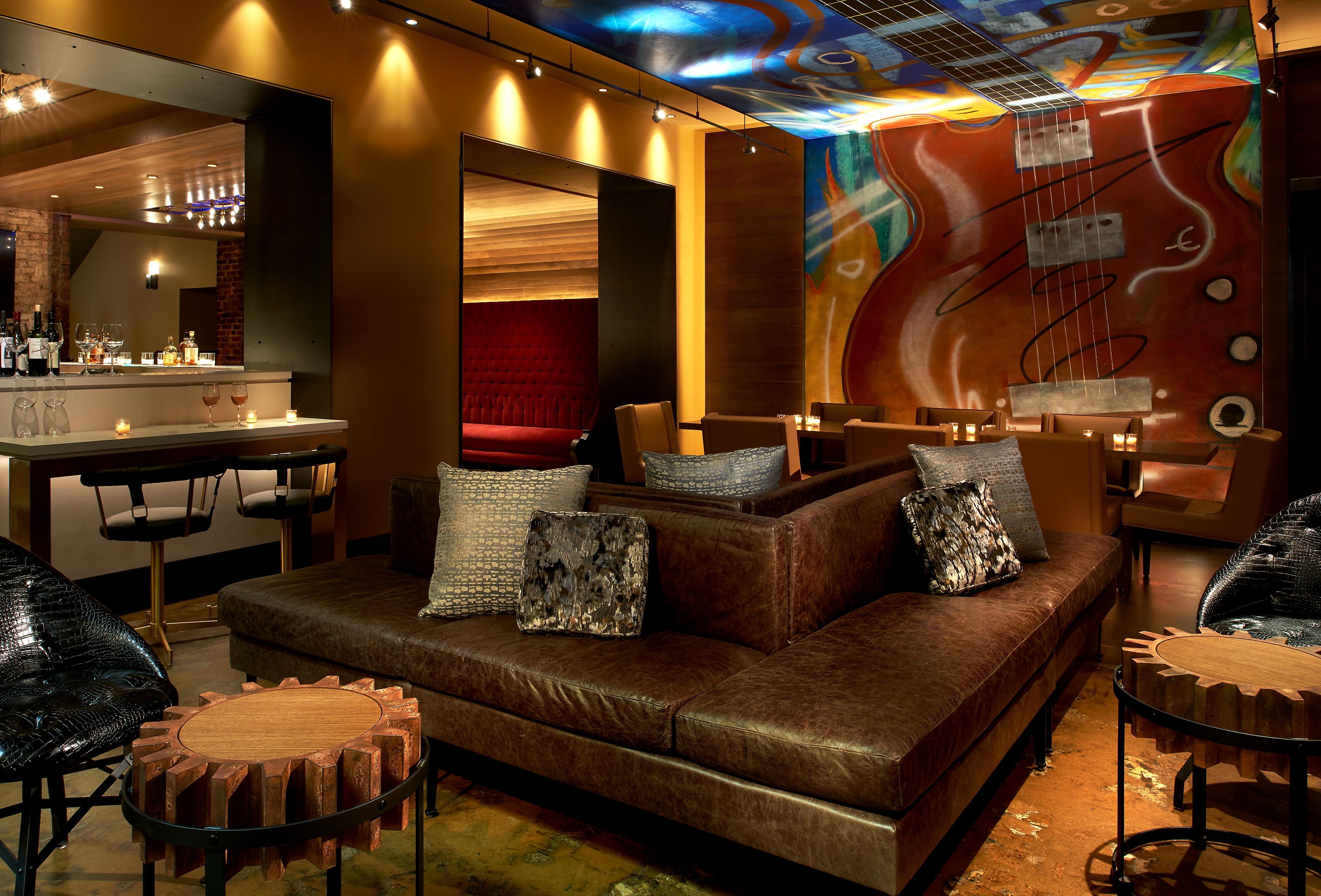 a room with a couch and a table