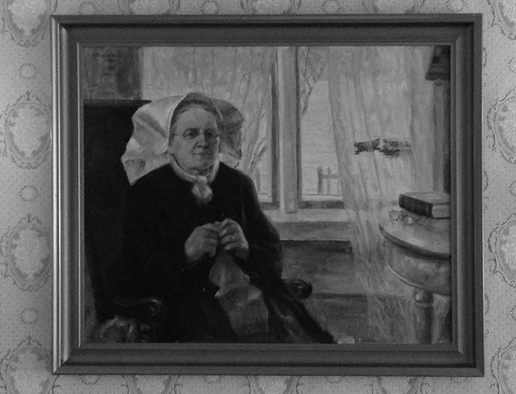 a painting of a woman sitting in a chair