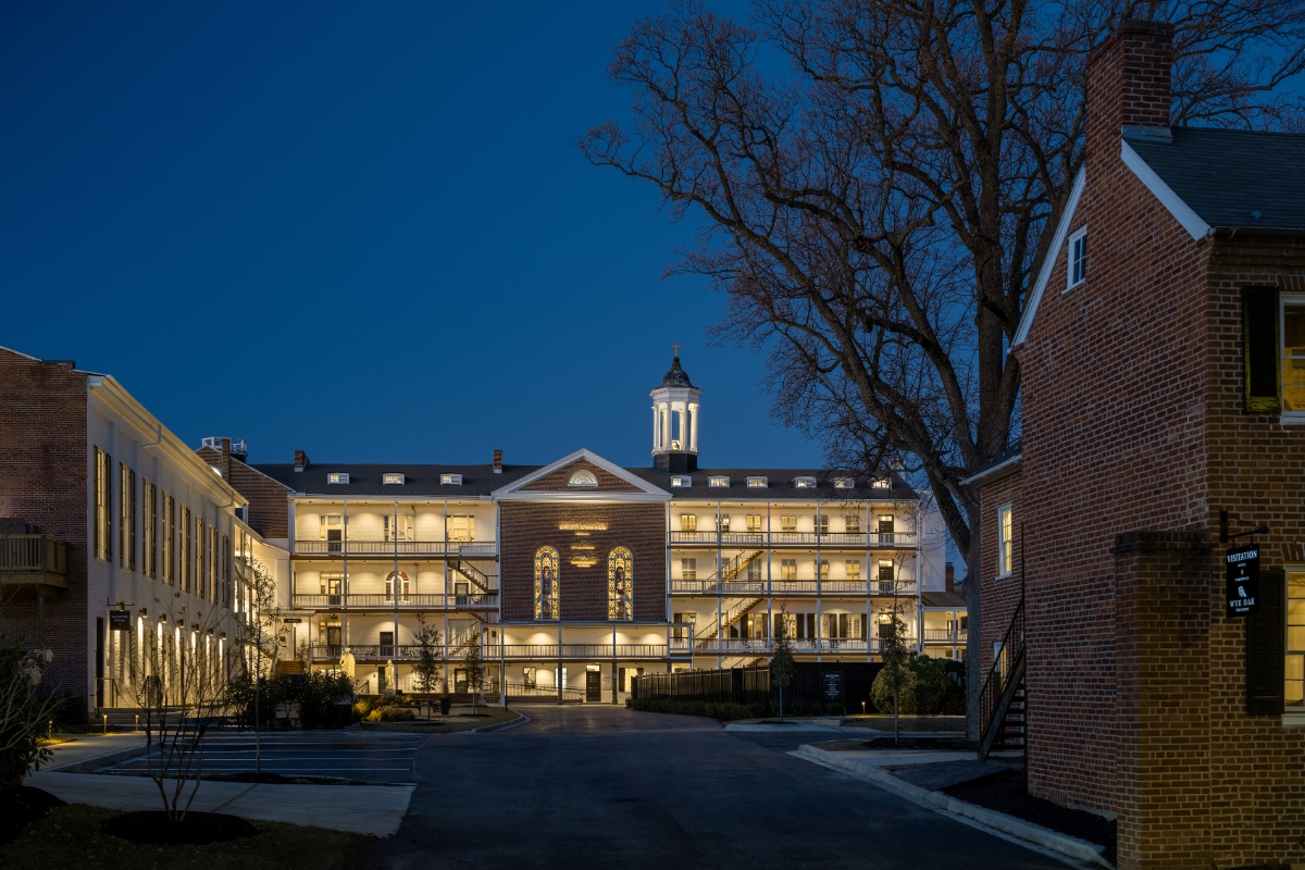 a building with lights on