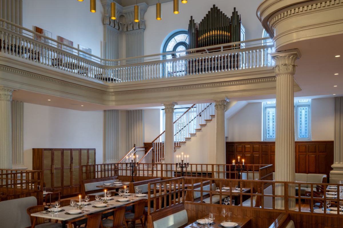 a room with a large organ