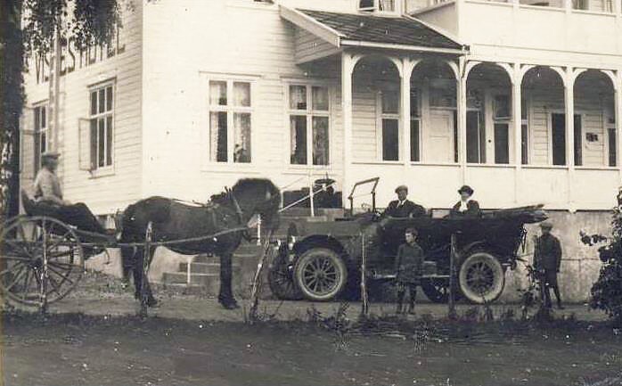 a horse pulling a car