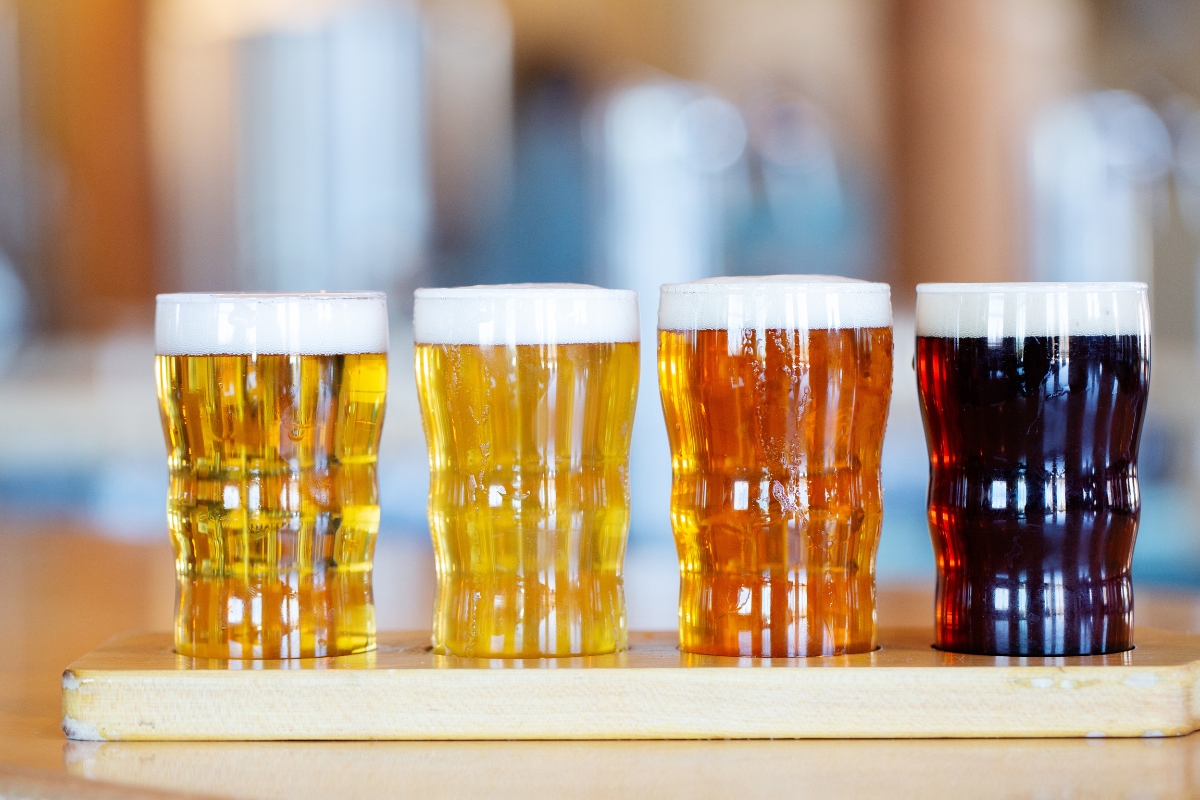 a row of glasses of beer