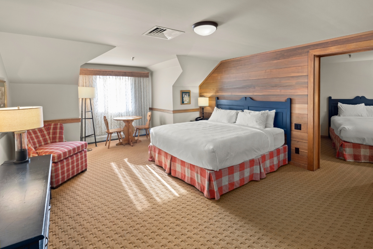a room with a bed and a table
