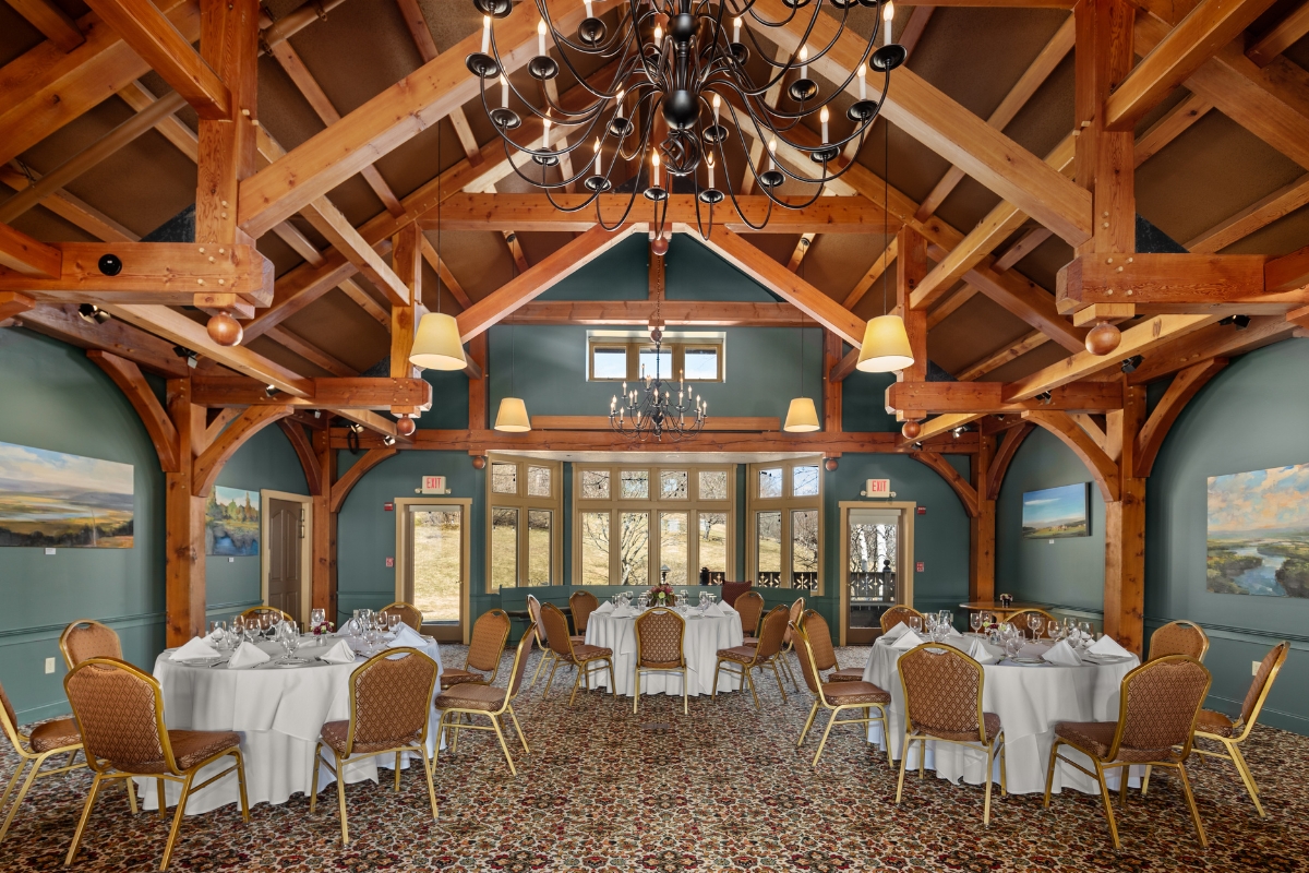 a room with tables and chairs
