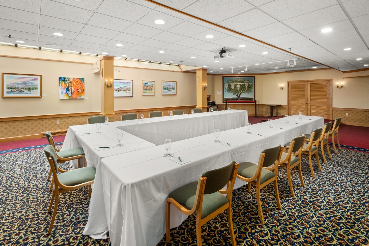 a room with tables and chairs