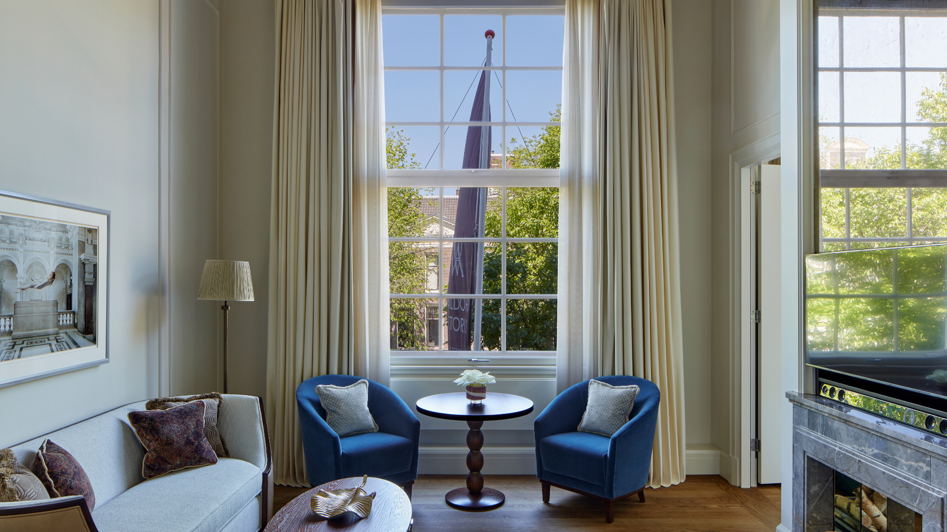 a room with a table and chairs