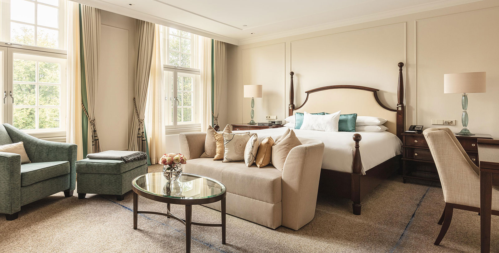 a room with a bed and couch