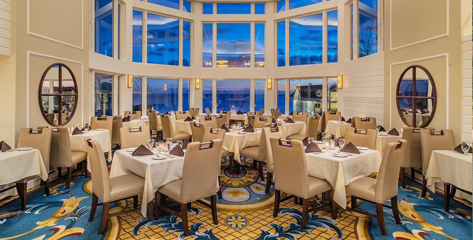 a room with tables and chairs