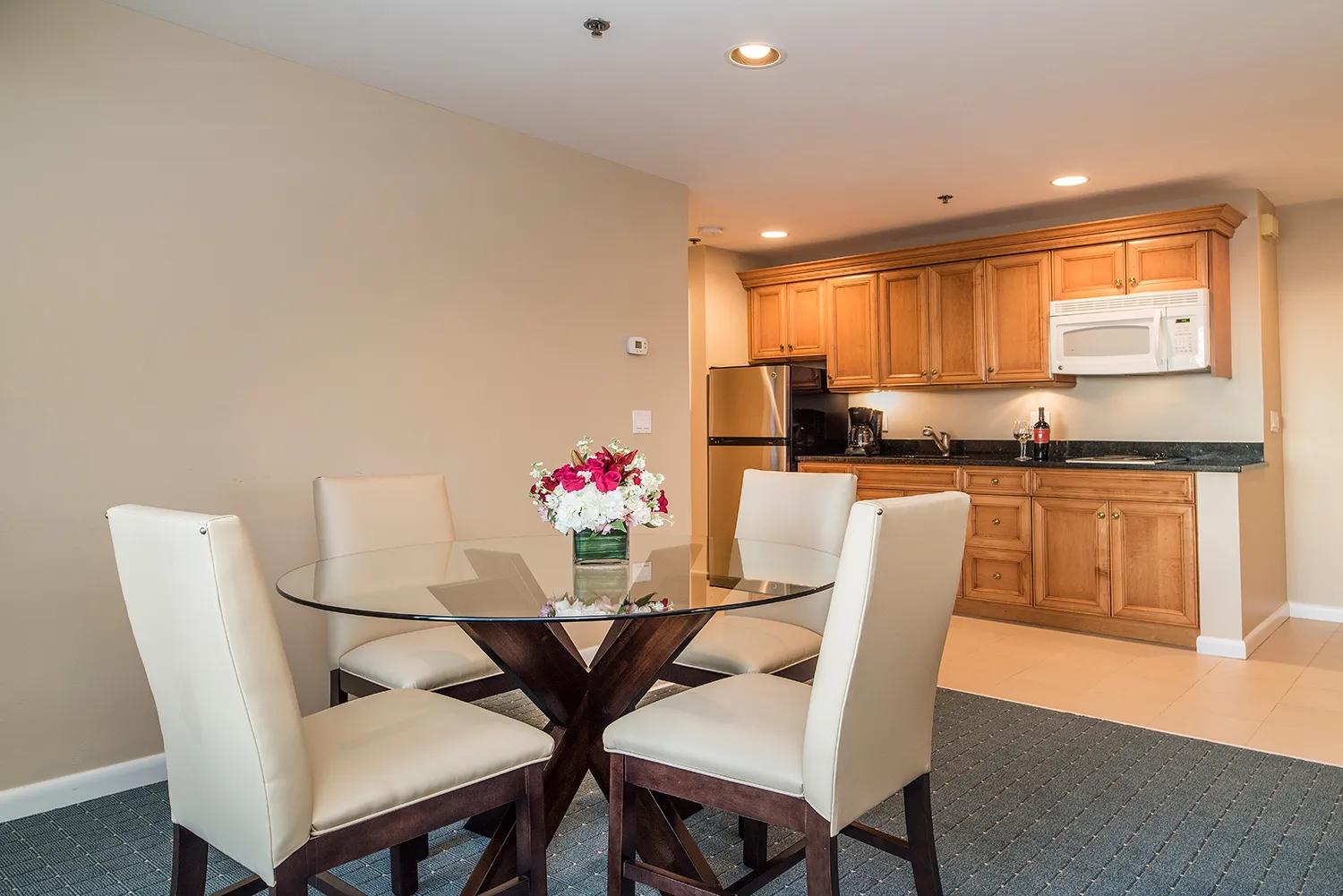 a dining table in a room