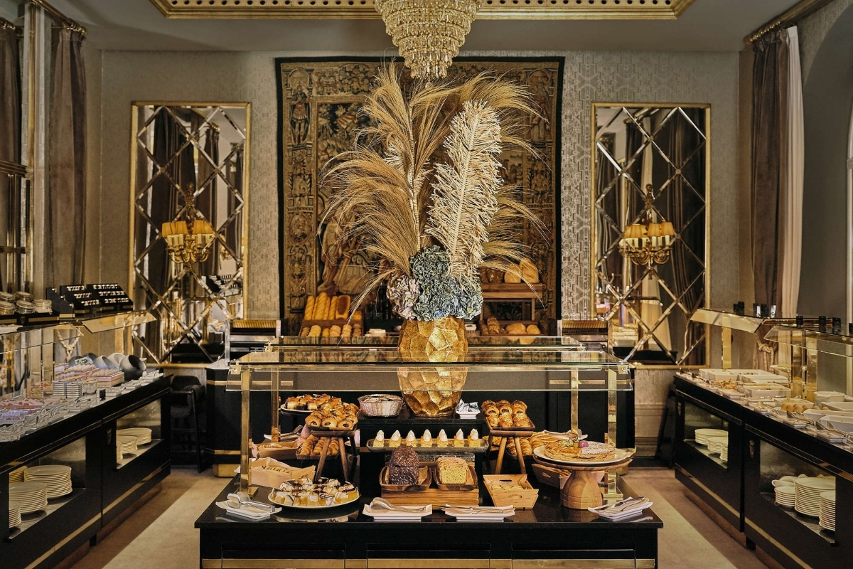 a display of food in a restaurant