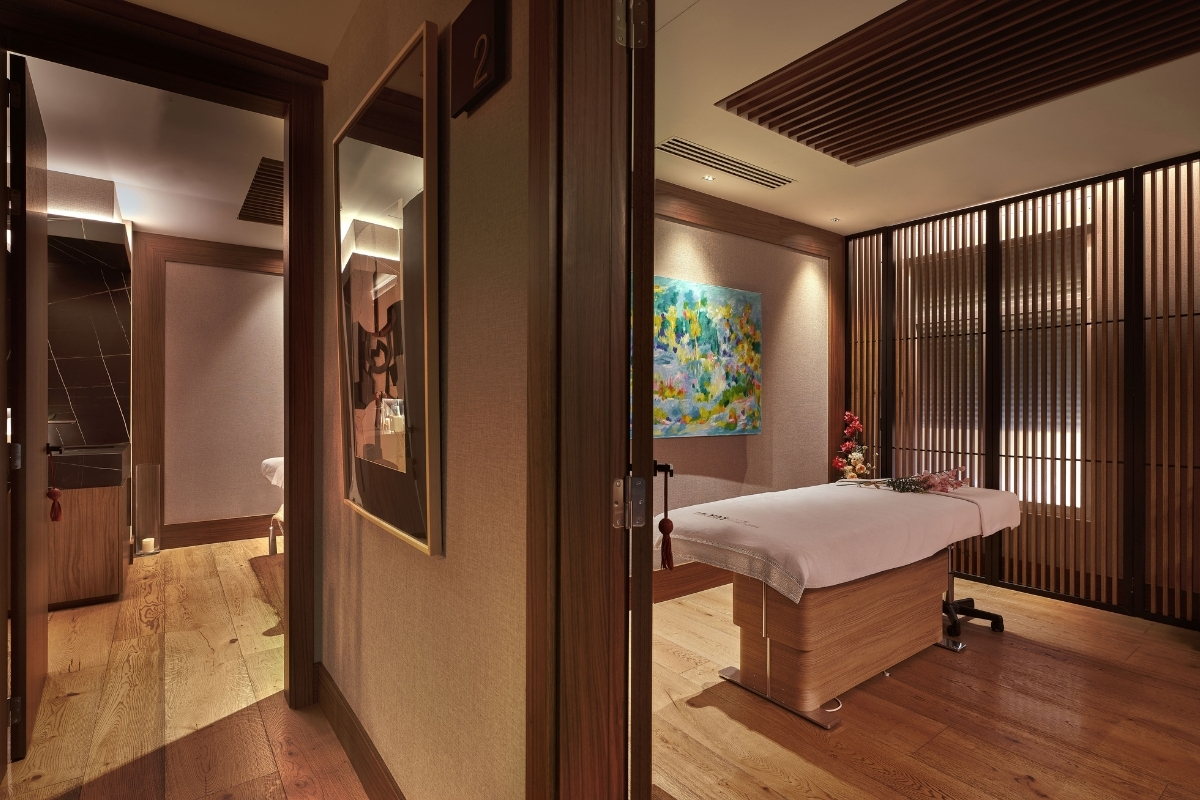a room with a massage table