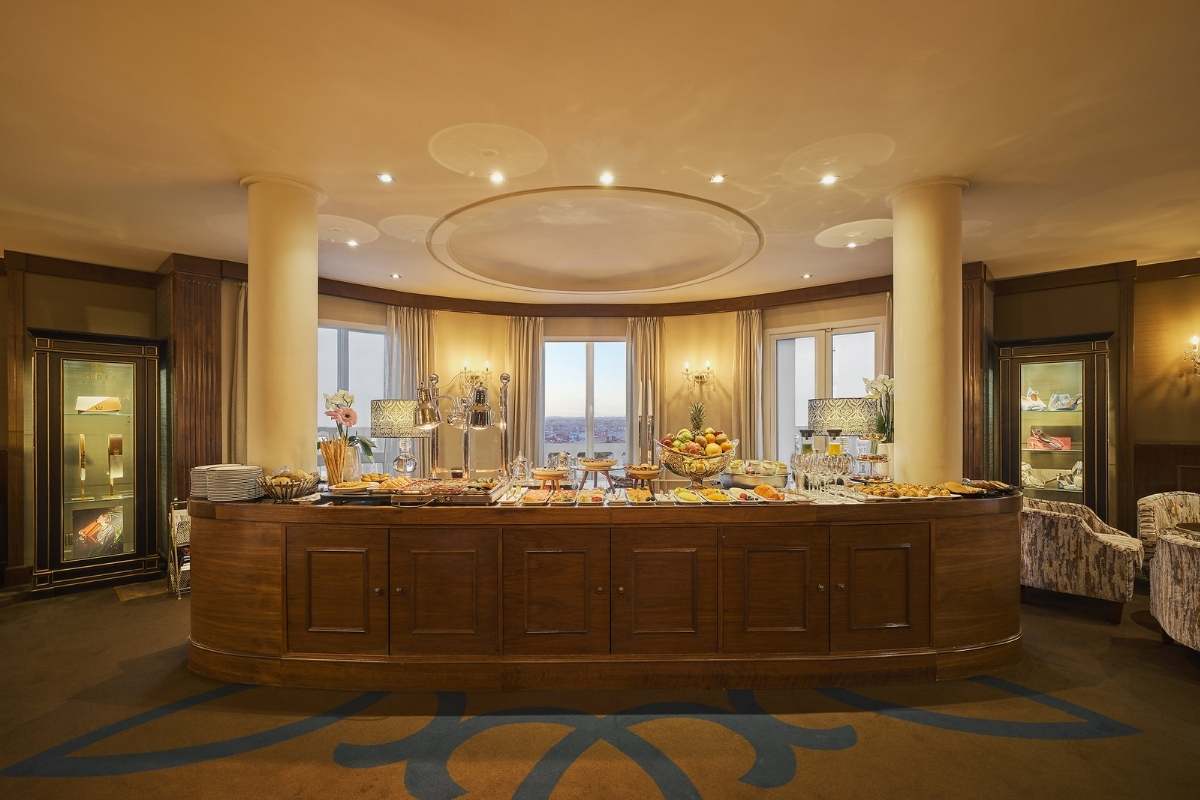 a buffet table with food on it