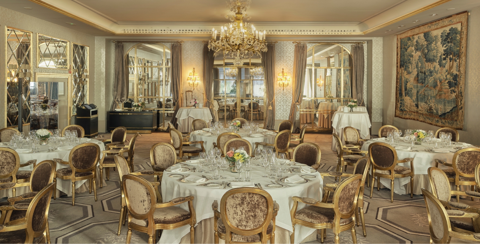 a room with tables and chairs