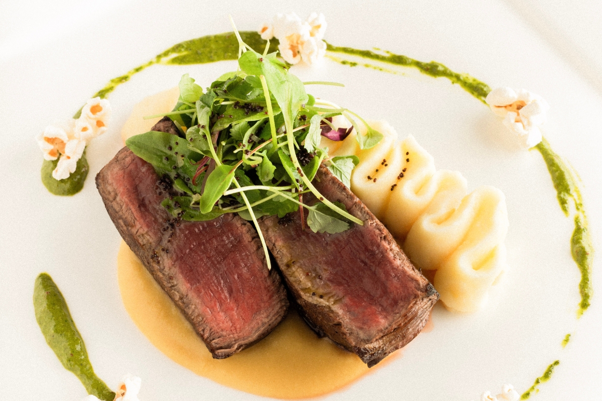 a plate of food with flowers