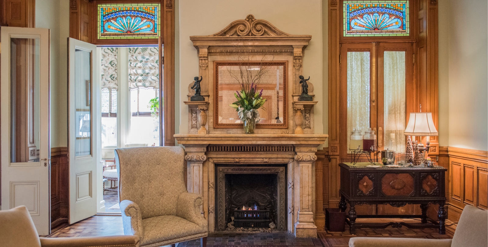 a fireplace in a room