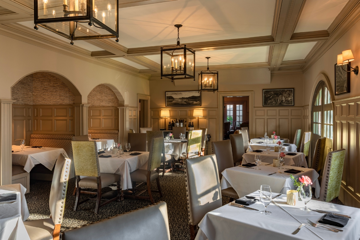 a room with tables and chairs