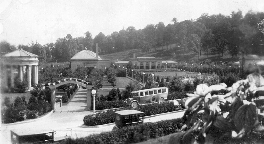 a black and white photo of a park