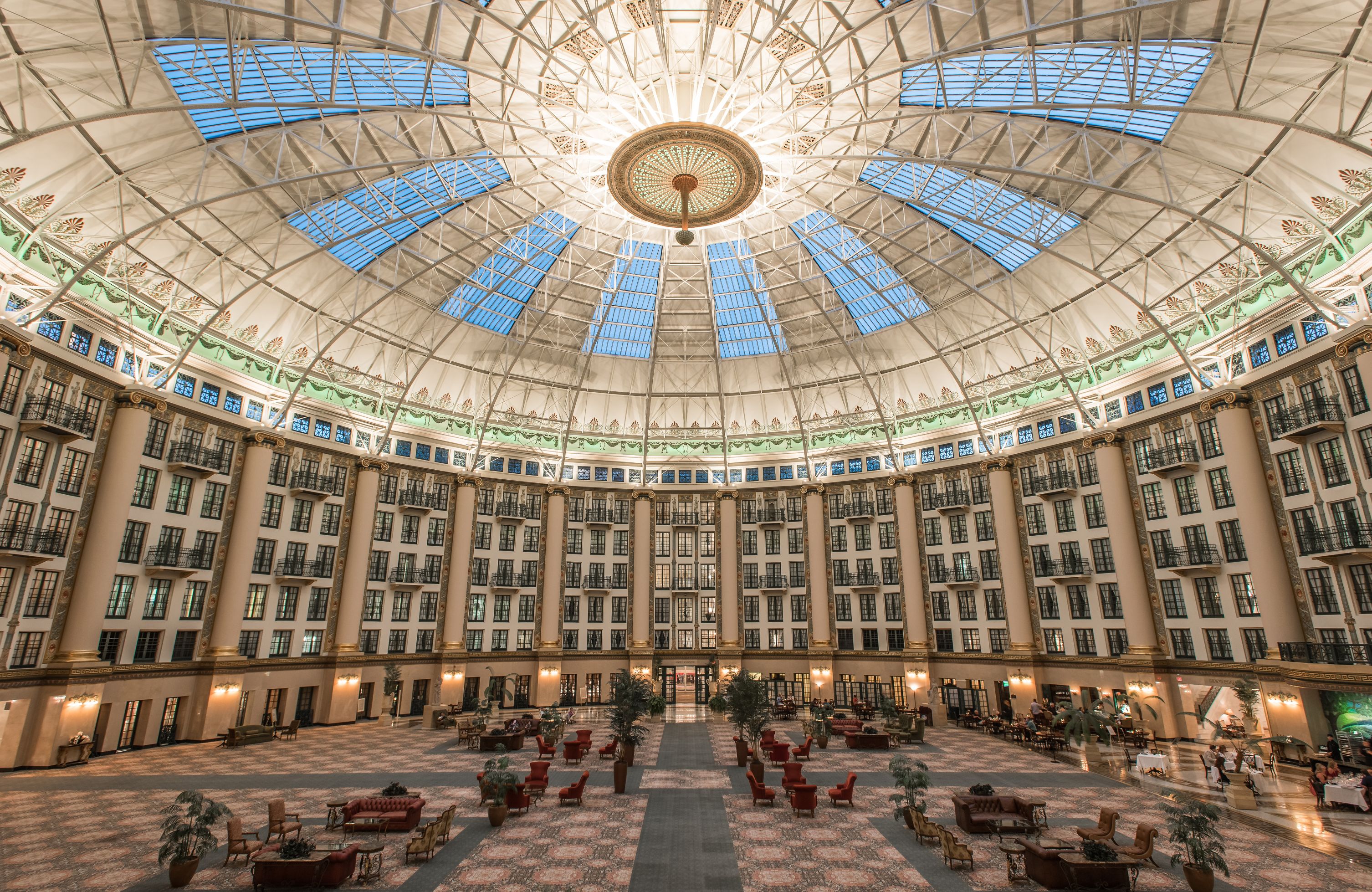 a large building with many windows and a large ceiling