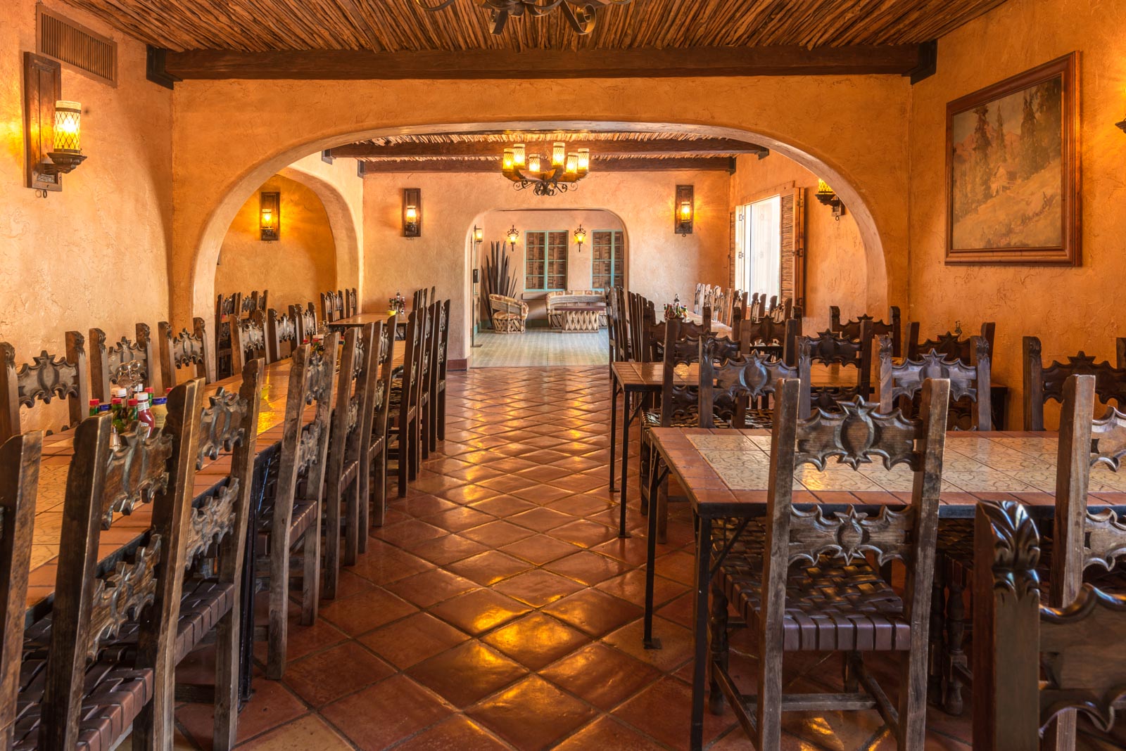 a room with tables and chairs