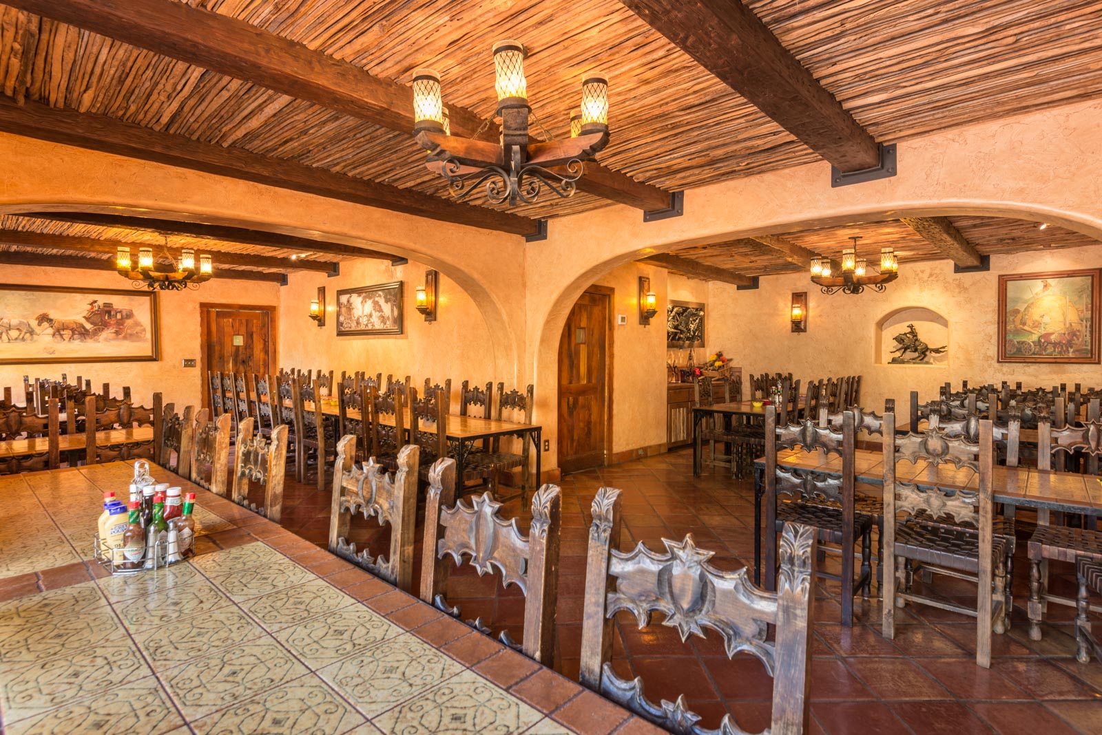 a room with tables and chairs