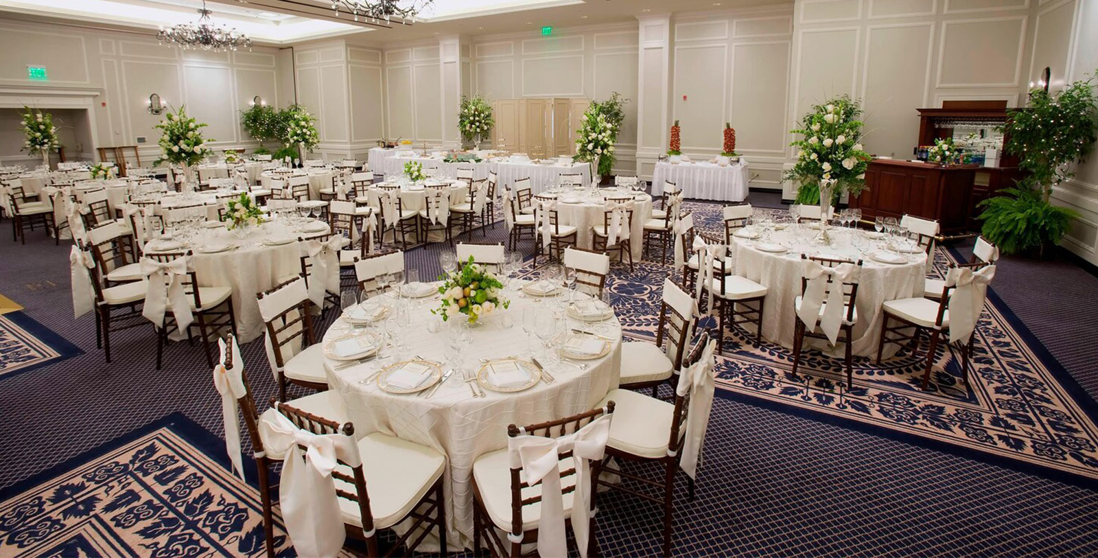 a large room with tables and chairs
