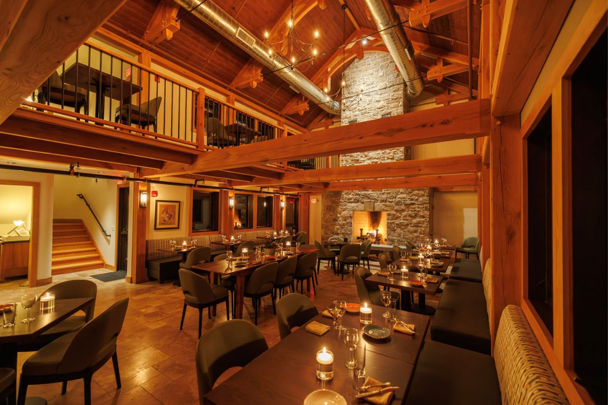 a room with tables and chairs