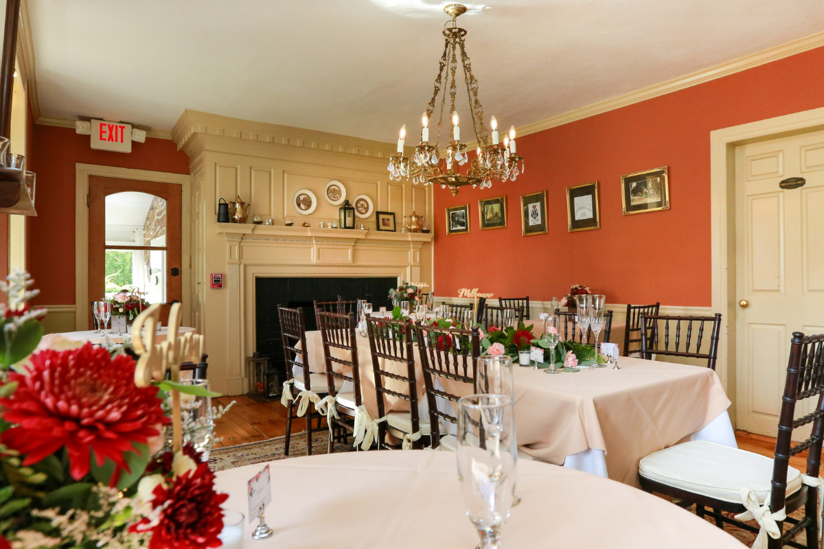 a room with tables and chairs