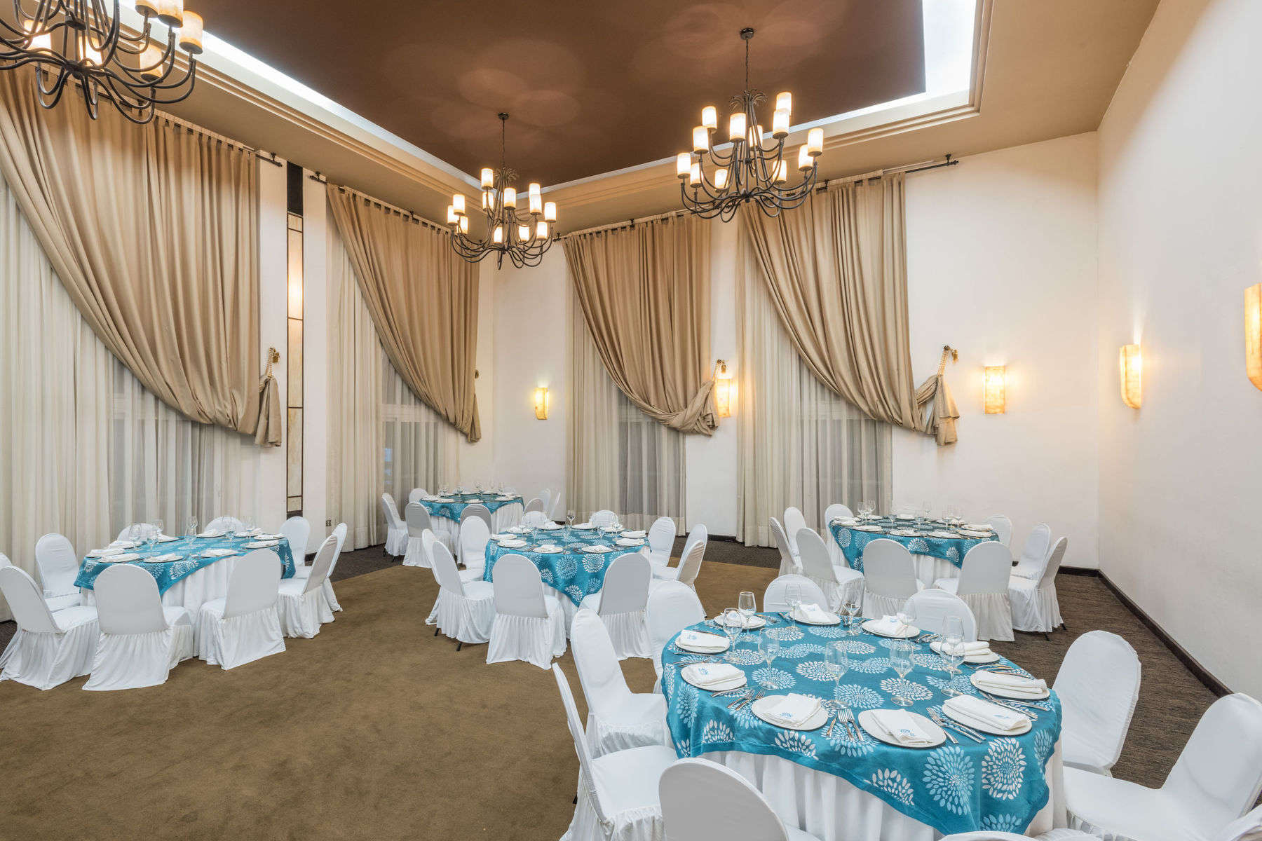 a room with tables and chairs