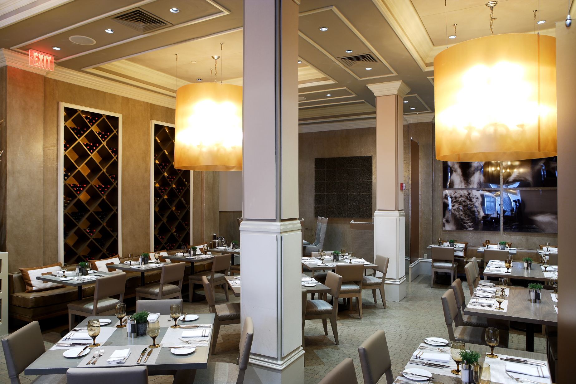 a large room with tables and chairs